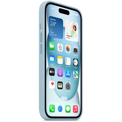 Capa Silicone Apple com MagSafe para iPhone 15 - Azul Claro - Image 3