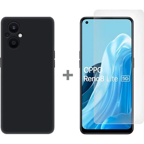 Capa Slim Color + Película Proteção de Ecrã Vidro Temperado 4-OK para Oppo Reno 8 Lite - Preto
