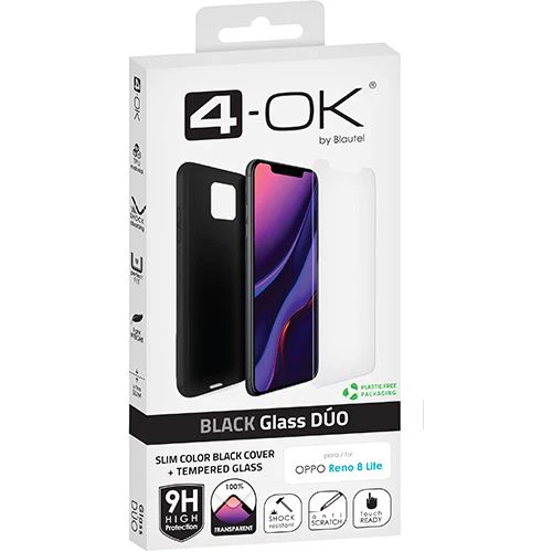 Capa Slim Color + Película Proteção de Ecrã Vidro Temperado 4-OK para Oppo Reno 8 Lite - Preto - Image 2