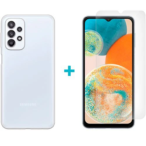 Capa Ultra Slim 0.2 + Película Protetora de Ecrã 4-OK para Samsung Galaxy A23 5G - Transparente