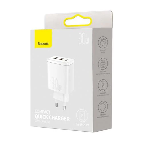 Carregador Baseus USB / USB- C com Carregamento Rápido 30W - Branco - Image 7
