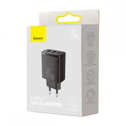Carregador Baseus USB / USB- C com Carregamento Rápido 30W - Preto - Image 5