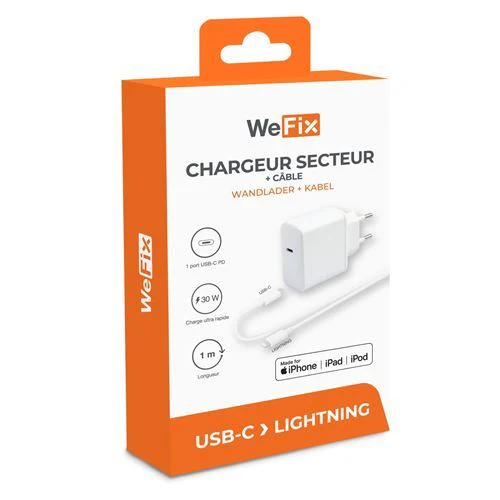 Carregador + Cabo USB-C para Lightning WeFix - 30W - Branco - Image 2