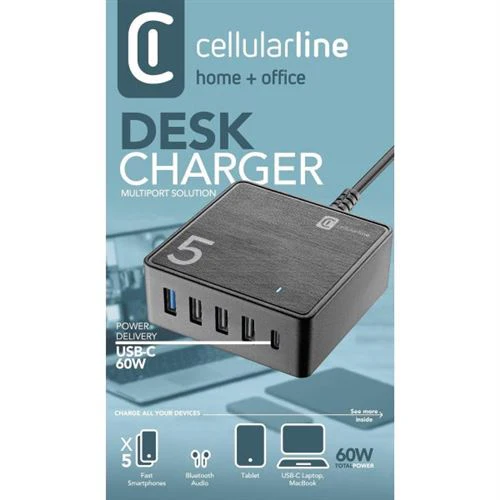 Carregador Cellularline Desk Charger 4x USB / USB-C 60W - Image 3