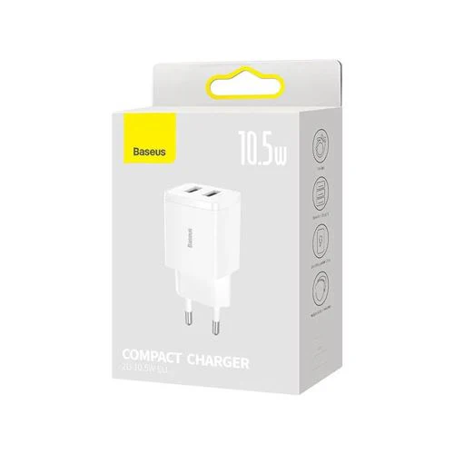 Carregador Compacto 2x USB Baseus 10.5W - Branco - Image 4