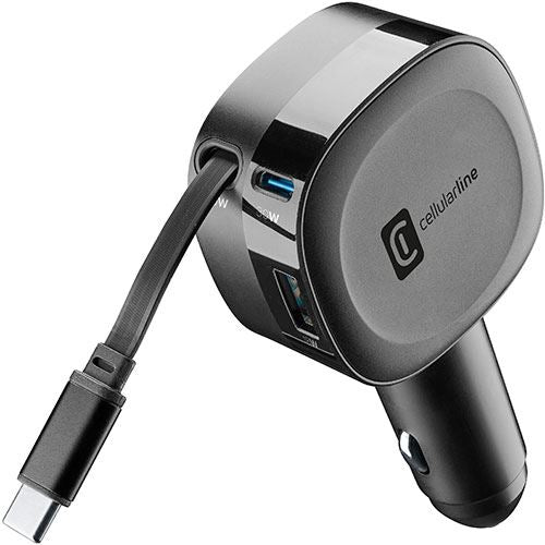 Carregador de Isqueiro com Cabo USB-C Retrátil Cellularline - 60W - Preto - Image 2