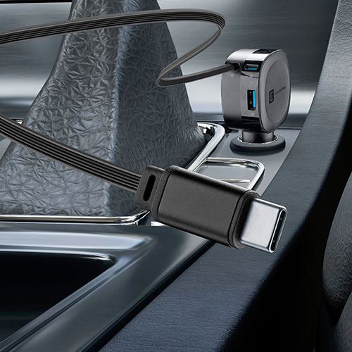 Carregador de Isqueiro com Cabo USB-C Retrátil Cellularline - 60W - Preto - Image 3