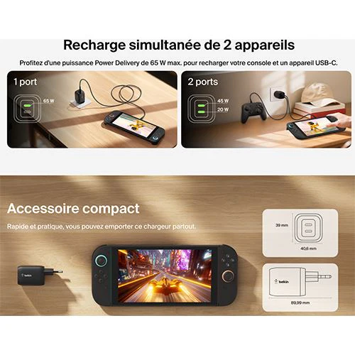 Carregador GaN 2 x USB-C Belkin para Nintendo Switch 2 - Preto - Image 7