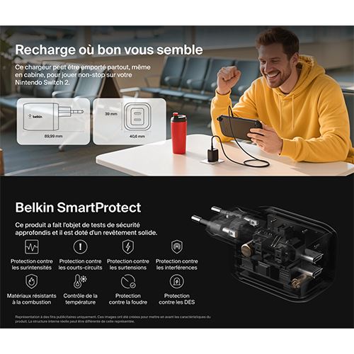 Carregador GaN 2 x USB-C Belkin para Nintendo Switch 2 - Preto - Image 9