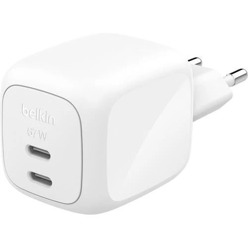 Carregador GaN 2x USB-C Belkin Boost Charge Pro 67W - Branco