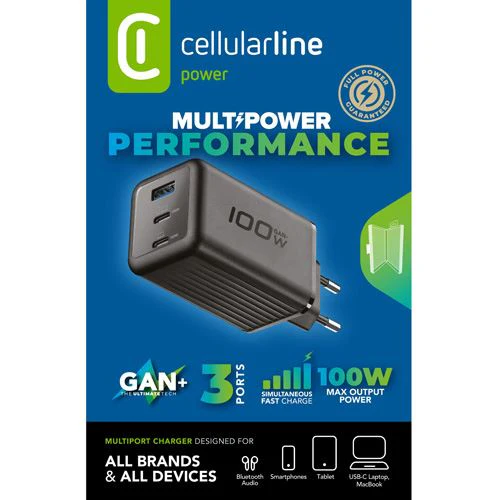 Carregador GaN USB+2xUSB-C Cellularline Power - 100W - Image 5