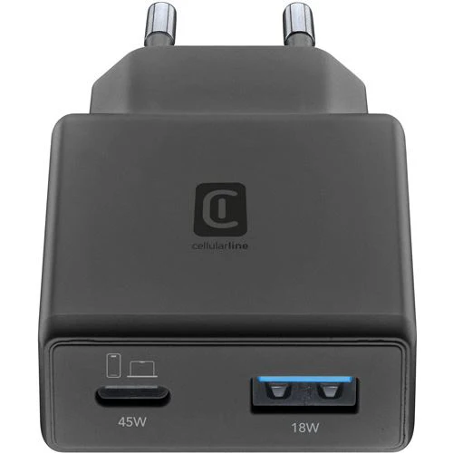 Carregador GaN+ USB+USB-C Cellularline Slim 65W - Preto - Image 2