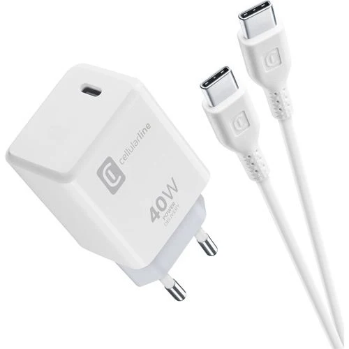 Carregador Power Delivery 40W + Cabo USB-C 1m Cellularline - Branco
