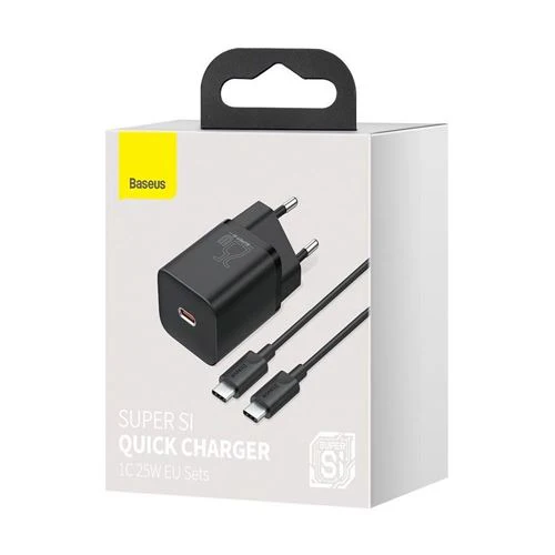 Carregador Rápido USB-C Baseus Super SI 25W + Cabo USB-C 1m - Preto - Image 5