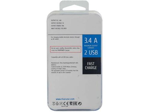 Carregador Rivacase 2USB 3.4A Branco - Image 3