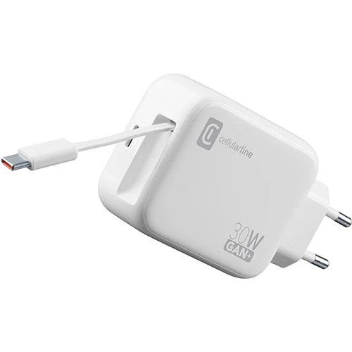 Carregador USB-C com Cabo Retrátil Cellularline - 30W - Branco - Image 2