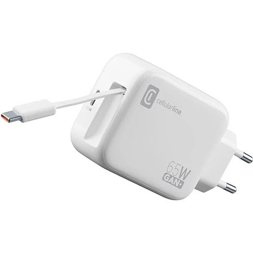 Carregador USB-C com Cabo Retrátil Cellularline - 65W - Branco - Image 2