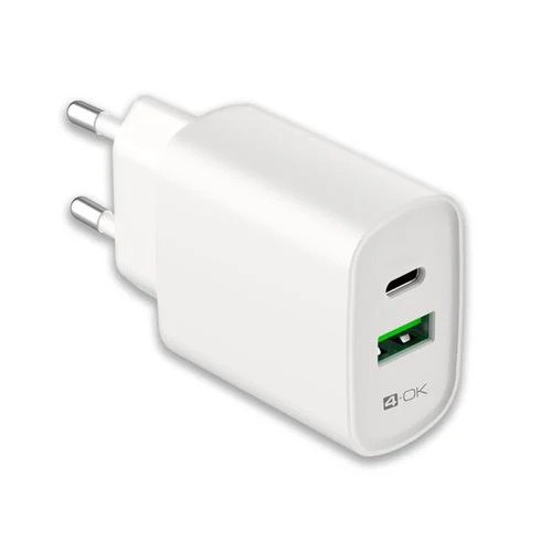 Carregador USB + USB-C com Power Delivery 4-Ok 20W - Branco - Image 2