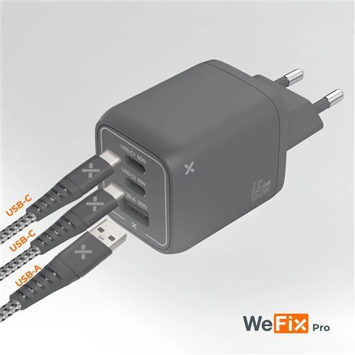 Carregador Wefix Pro GaN 65W 2x USB-C + 1x USB-A - Cinzento - Image 3