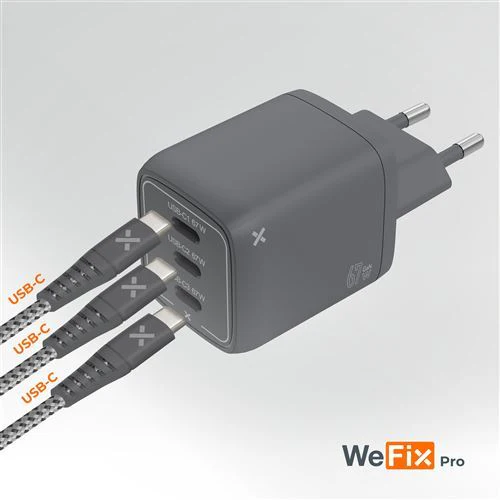 Carregador Wefix Pro GaN 67W 3x USB-C - Cinzento - Image 3