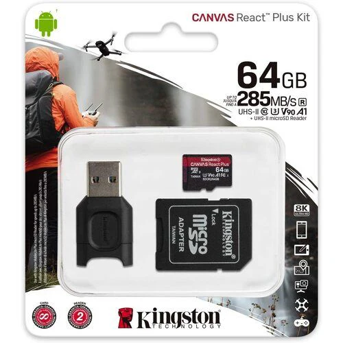 Cartão Micro SDXC Kingston 64GB React Plus + Adaptador Classe 10 U3 285MB/s - Image 3