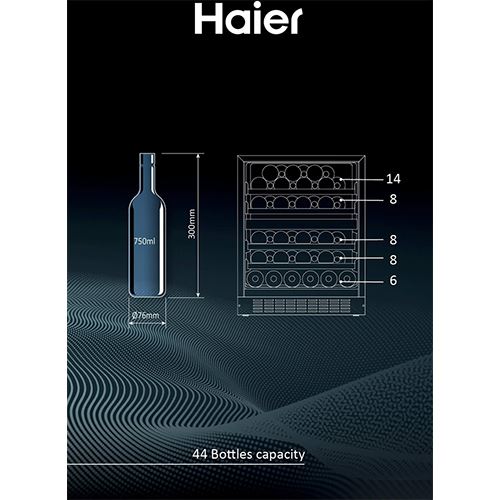 Cave de Vinho Encastrável Haier HUC44GDEH1 | 81,6x59,7x57,5 cm | 44 Garrafas | Duas Zonas de Temperatura | E | Preto - Image 10