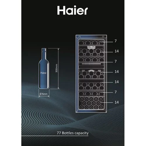Cave de Vinho Haier HWS77GDAU1 | 127x49,7x58,5 cm | 77 Garrafas | G | Preto - Image 2