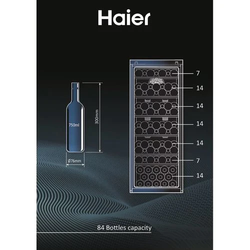 Cave de Vinho Haier HWS84GA | 127x49,7x58,5 cm | 84 Garrafas | G | Preto - Image 2