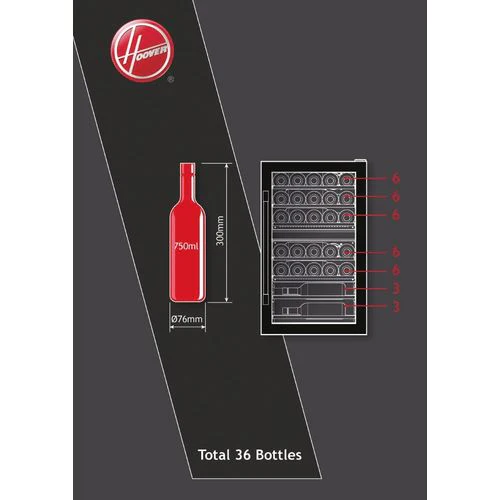 Cave de Vinho Hoover HWC 154 DELW | 84,5x49x55 cm | 36 Garrafas | G | Preto - Image 2