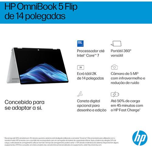 Computador Portátil HP OmniBook 5 Flip 2-em-1 14-fp0003np | Tátil 14" | Intel® Core™ i5-1334U | 16GB | 512GB SSD - Image 8