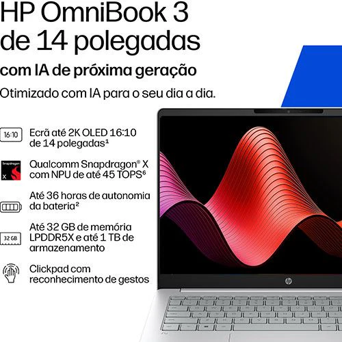 Computador Portátil OmniBook 3 Next Gen AI 14-hz0001np | 14" | Qualcomm® Snapdragon® X X1-26-100 | 16GB | 1TB SSD - Image 2