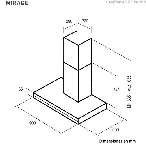 Exaustor de Parede Nodor MIRAGE 700 BK | 70x50 cm | 820 m³/h | 67 dB | A+ | Aço inoxidável - Image 2