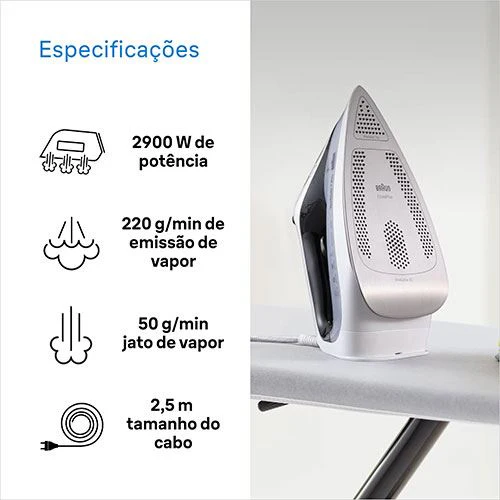 Ferro a Vapor Braun SI 7149 WB | 2200W | 50g/min - Branco e Preto - Image 4