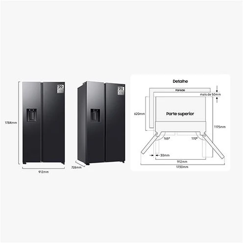 Frigorífico Americano Samsung RS70F64KEFEF | 178.4x91.2x72.6 cm | 640 L | E | Preto - Image 5