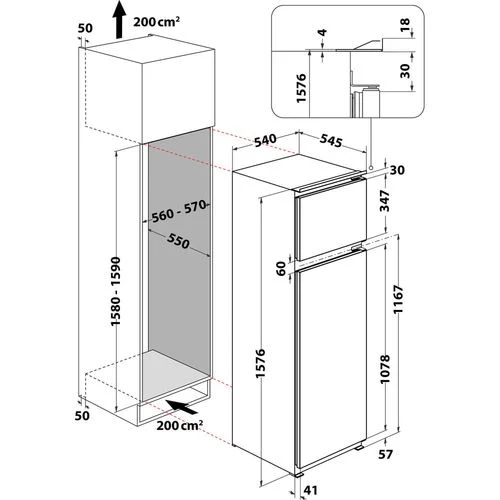 Frigorífico com Congelador Encastrável Indesit T 16 A1 D/I 1 | 157,6x54x54,5 cm | 191 L | F | Aço inoxidável - Image 4