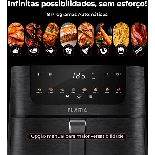 Fritadeira Sem Óleo Airfryer Flama 648FL 8L - Preto - Image 3