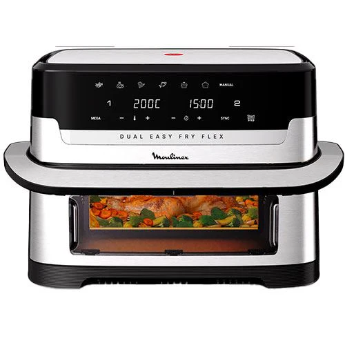 Fritadeira sem Óleo Airfryer Moulinex EZ922DF0 Dual Easy Fry Flex 9L - Aço inoxidável