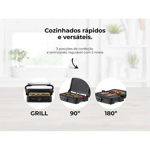 Grelhador Elétrico de Placas Flama 4422FL Heat Easy 1500W - Preto | Inox - Image 3