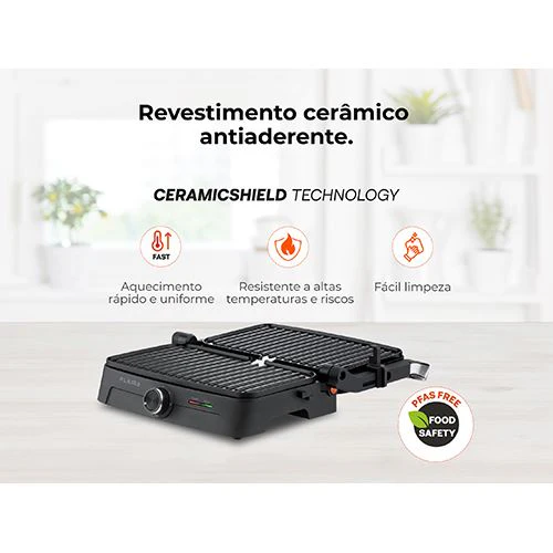Grelhador Elétrico de Placas Flama 4422FL Heat Easy 1500W - Preto | Inox - Image 4