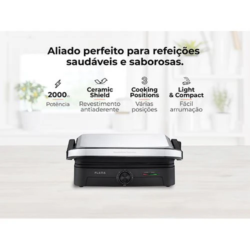 Grelhador Elétrico de Placas Flama 4522FL Heat Pro 2000W - Preto | Inox - Image 2