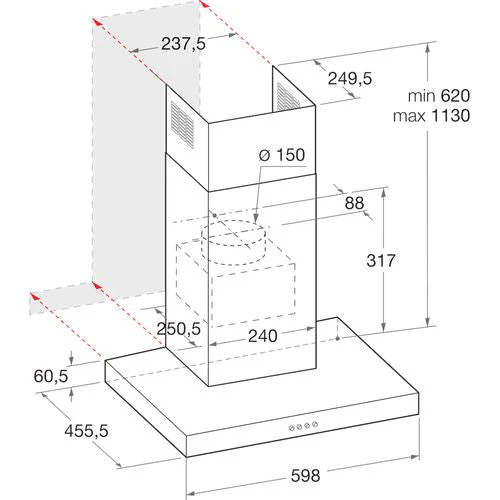 Exaustor de Parede Hotpoint HHBS 6.7F LT X | 115x60x45 cm | 713 m³/h | 60 dB | B | Aço inoxidável - Image 2