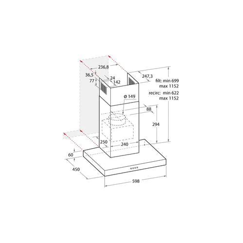 Exaustor de Parede Hotpoint HHBS 6.5 F AM X | 70x60x45 cm | 581 m³/h | C | Aço inoxidável - Image 2