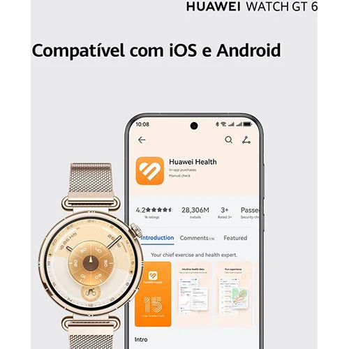 Huawei Watch GT6 - 41mm - Dourado | Bracelete Malha Milanesa Dourado - Image 8