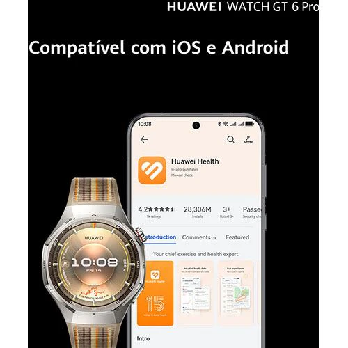 Huawei Watch GT6 Pro - 46mm - Preto | Bracelete Fluoelastómetro Preto - Image 8