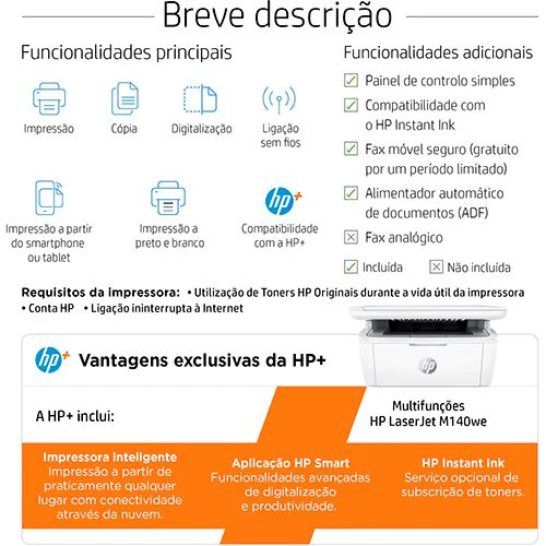 Impressora HP LaserJet MFP M140we Printer 7MD72E - Image 9