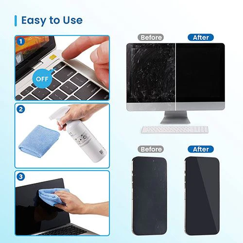 Kit Limpeza de Ecrãs Ewent EW5678 500ml + Pano de Microfibras 30x30cm - Image 3