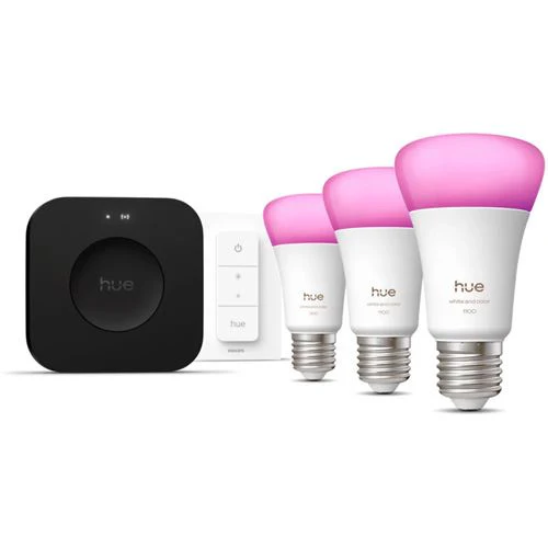 Kit Philips Hue Starter Kit 3 Lâmpadas Smart E27 + Hue Dimmer Switch + Hue Bridge Pro - Image 2