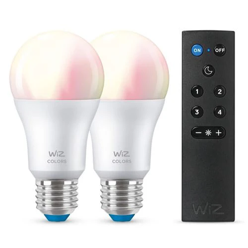 Lâmpada Smart WiZ LED Wi-Fi RGB 8W A60 E27 Pack 2 Unidades + Remoto
