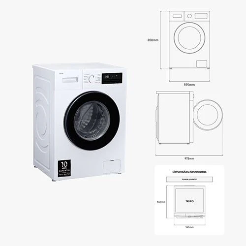 Máquina de Lavar Roupa Samsung WW90FG3M05AWEP | 9 Kg | 1400 RPM | A | Branco - Image 3