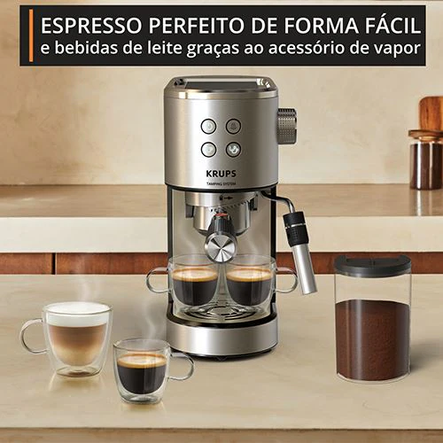 Máquina de Café Expresso Krups XP499EE0 Virtuoso + Tamping - Inox | Preto - Image 3